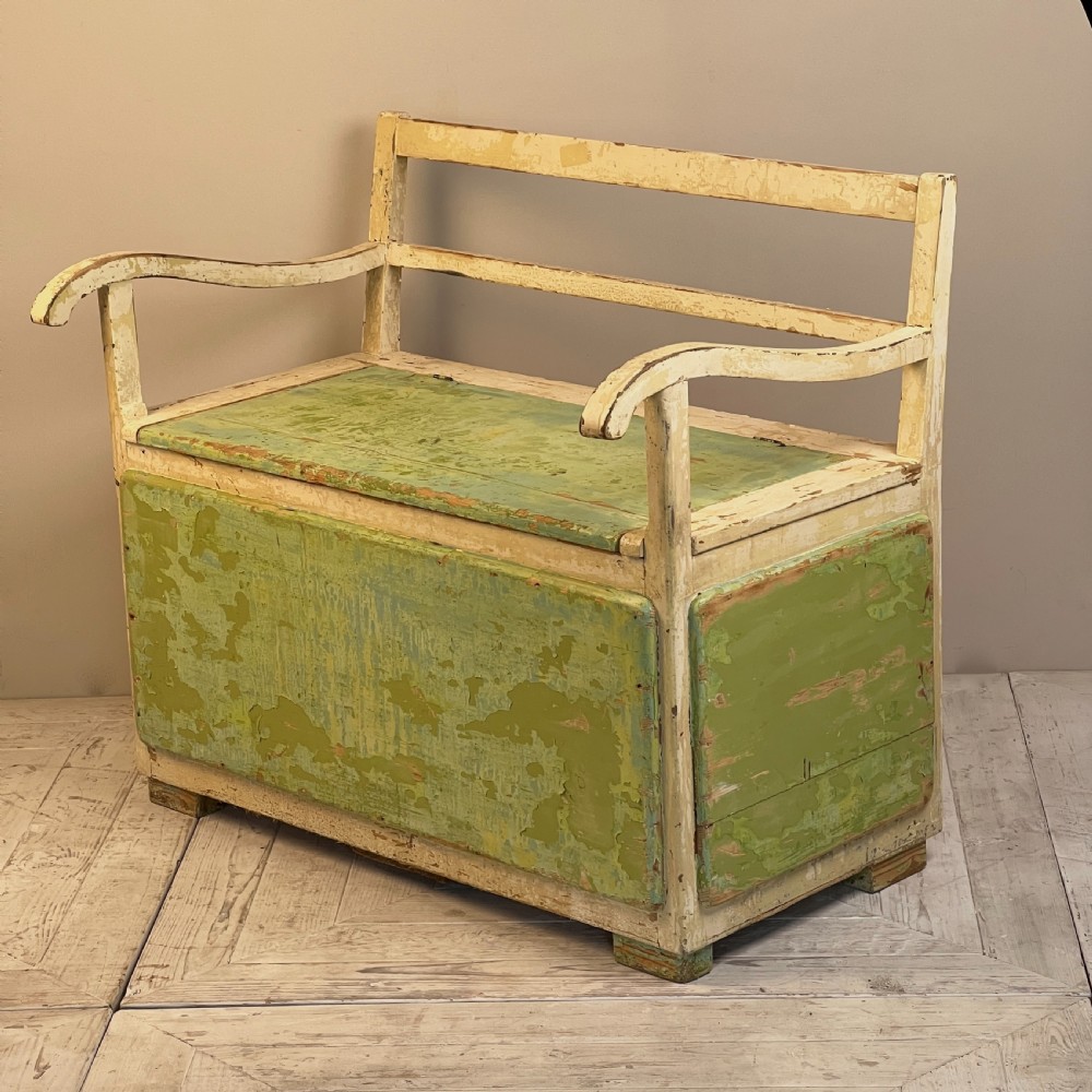 A Vintage Painted Storage Bench Or Settle View III