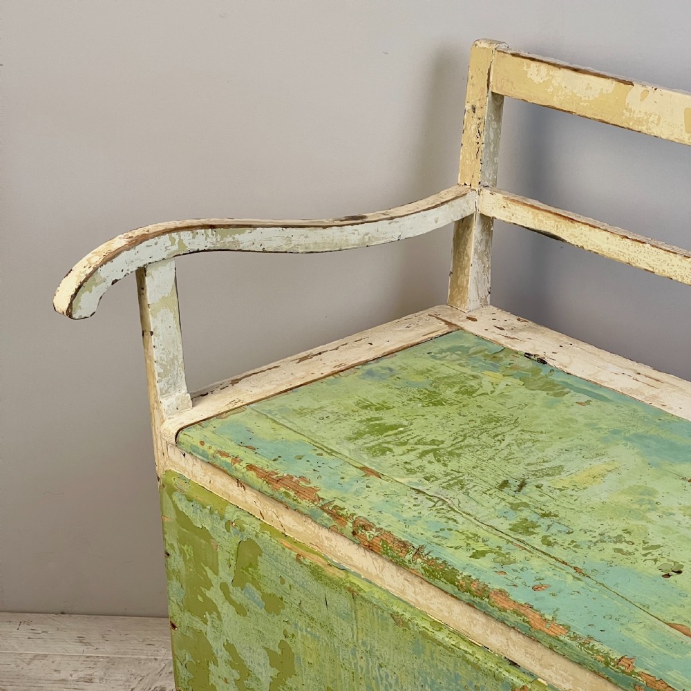 A Vintage Painted Storage Bench Or Settle View V