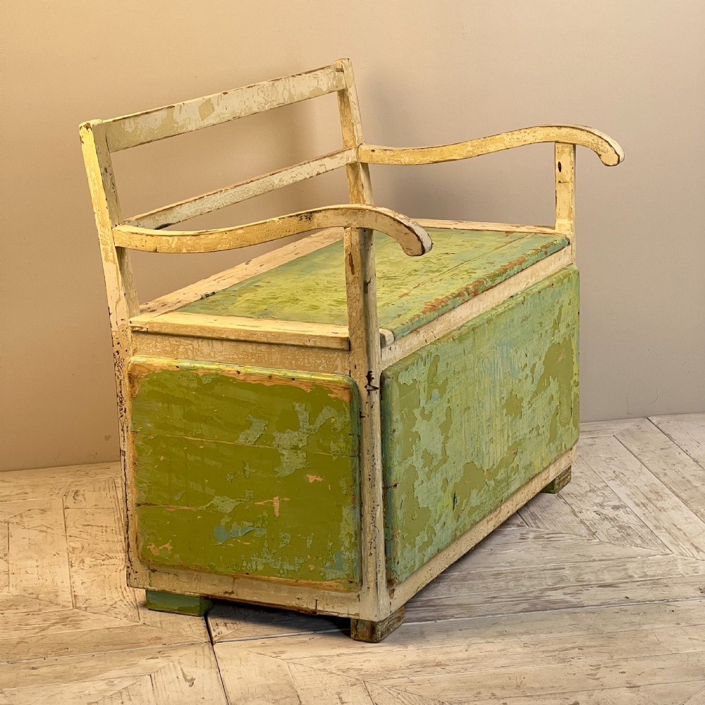 A Vintage Painted Storage Bench Or Settle View VI