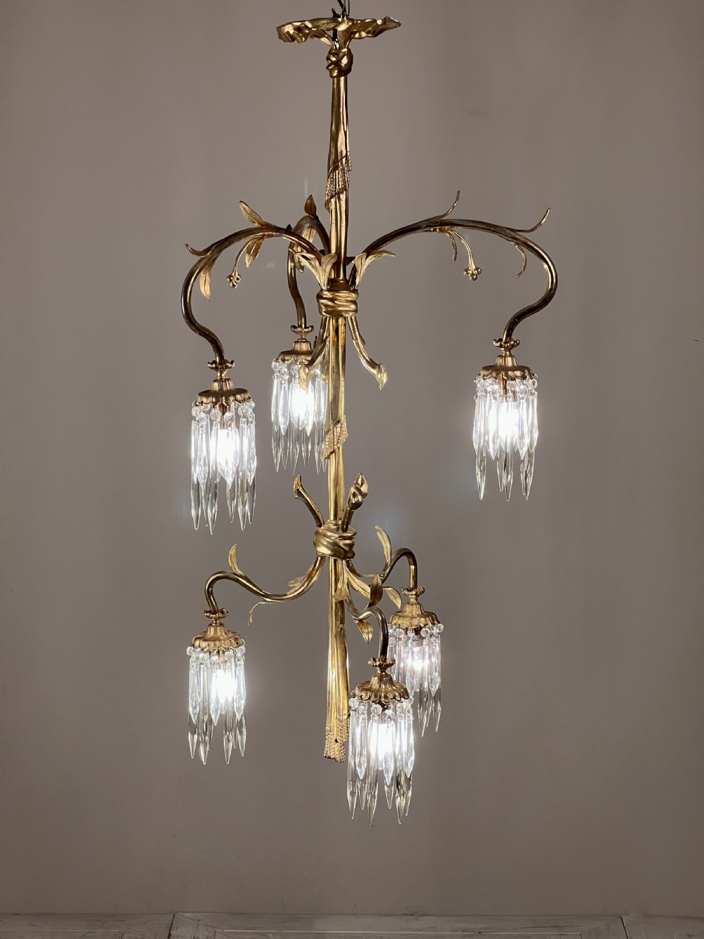 Continental Gilt Brass Six Arm Chandelier Circa 1910