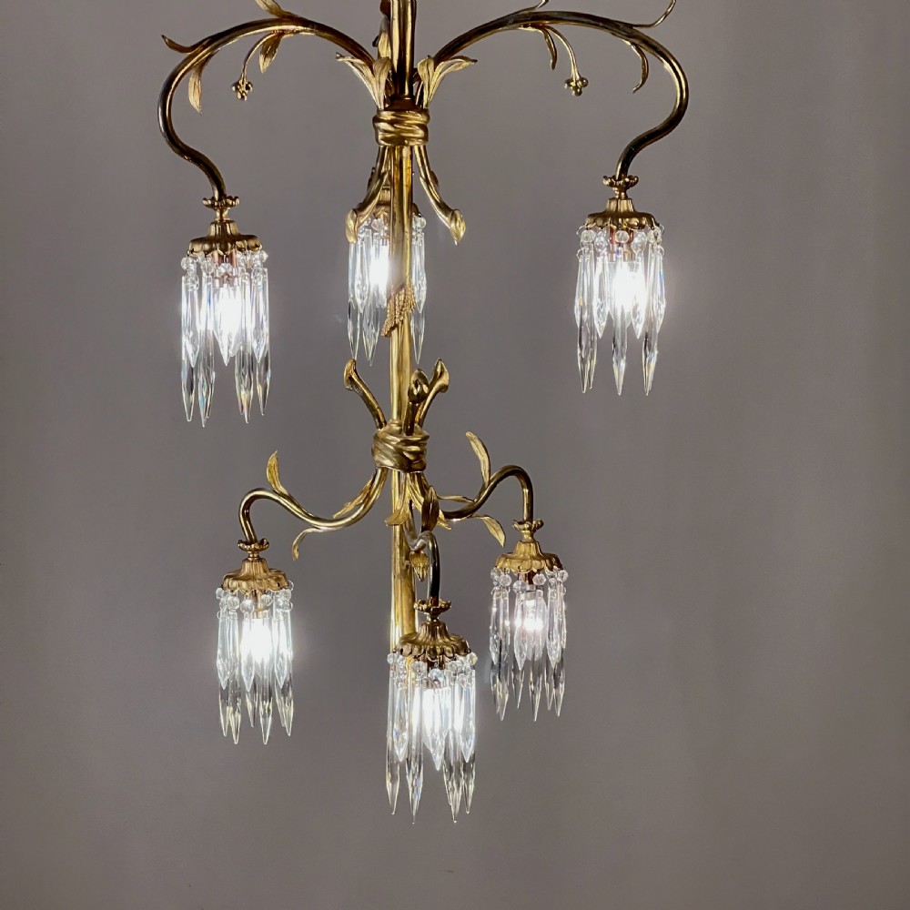 Continental Gilt Brass Six Arm Chandelier Circa 1910 View IV