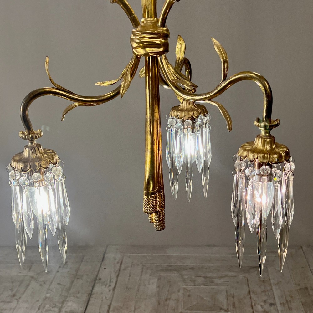 Continental Gilt Brass Six Arm Chandelier Circa 1910 View V