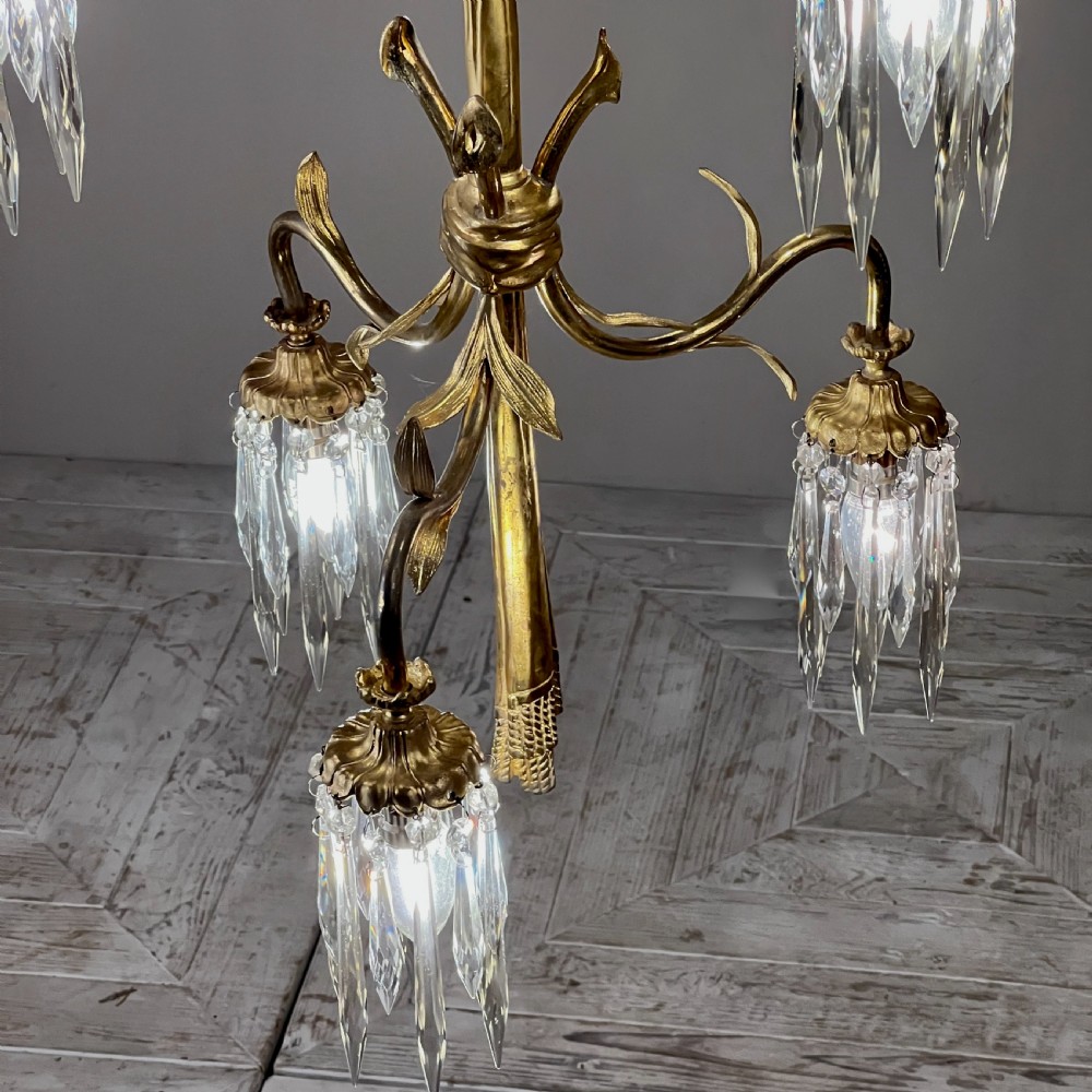 Continental Gilt Brass Six Arm Chandelier Circa 1910 View VI