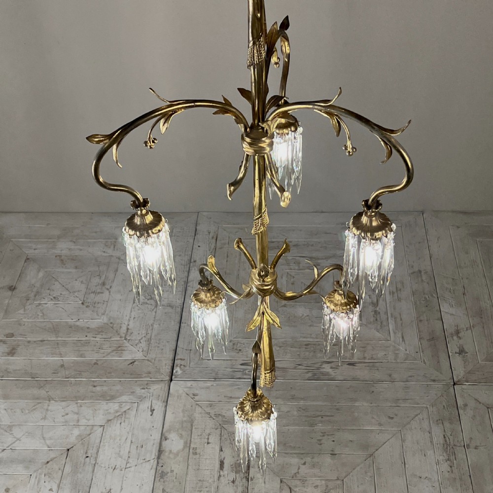 Continental Gilt Brass Six Arm Chandelier Circa 1910 View VII