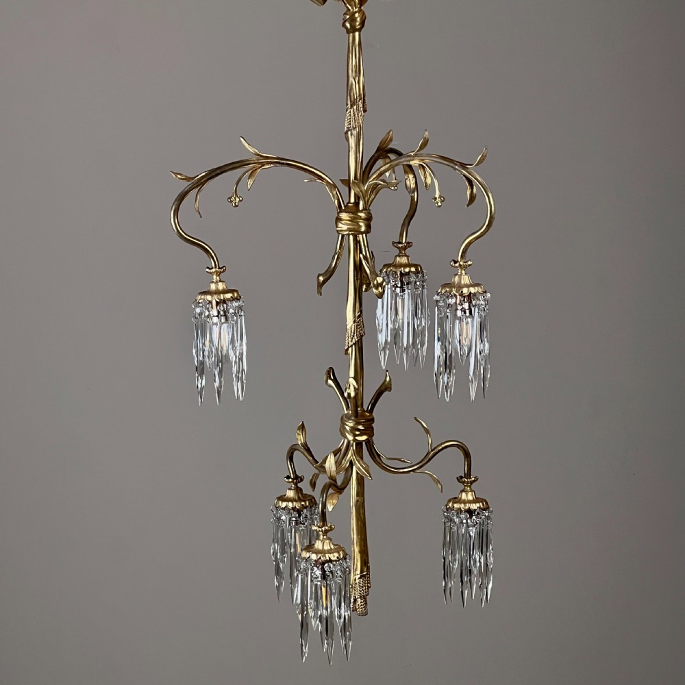 Continental Gilt Brass Six Arm Chandelier Circa 1910 View VIII