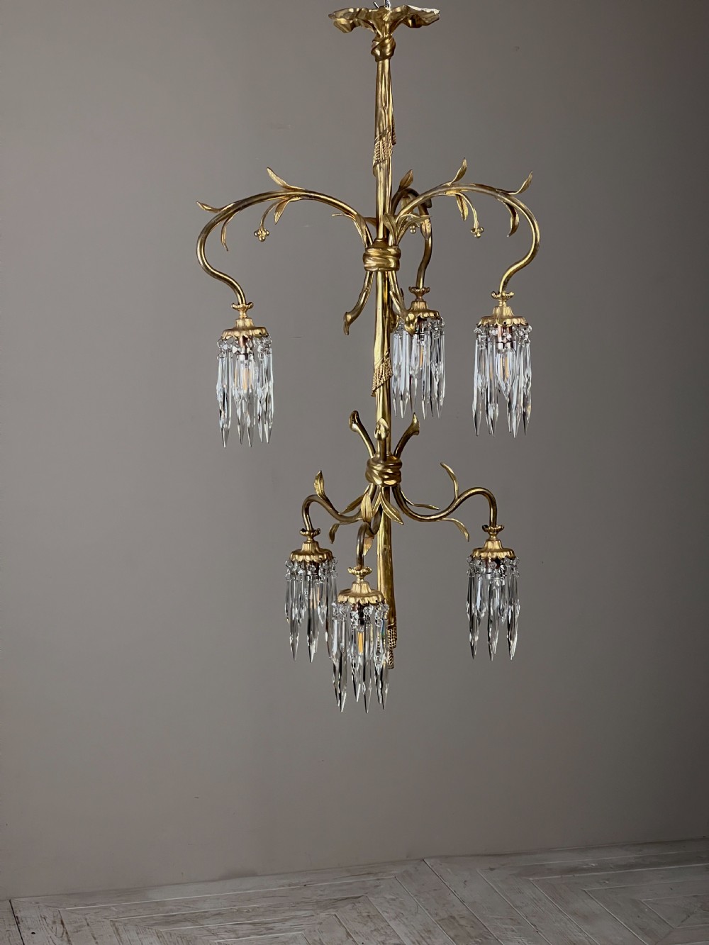 Continental Gilt Brass Six Arm Chandelier Circa 1910 View IX