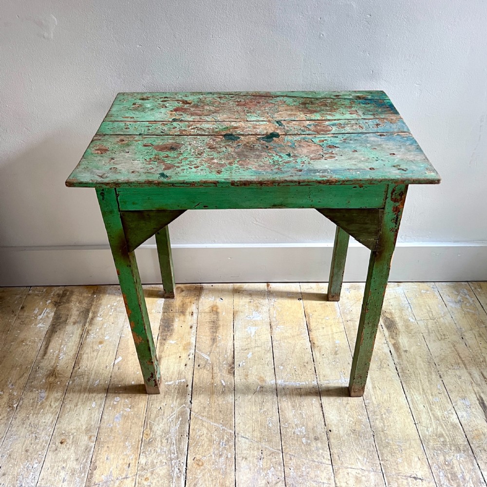 Small Country Pine Table In Distressed Green Paint