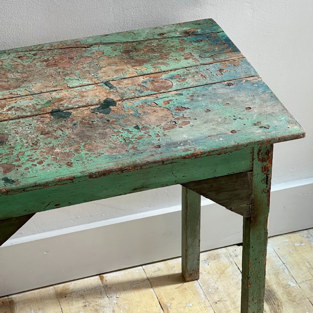Small Country Pine Table In Distressed Green Paint View III