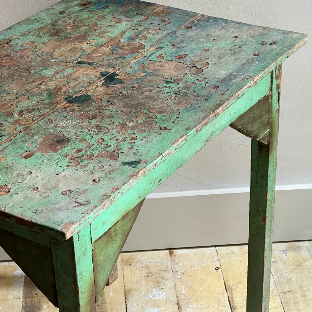 Small Country Pine Table In Distressed Green Paint View IV