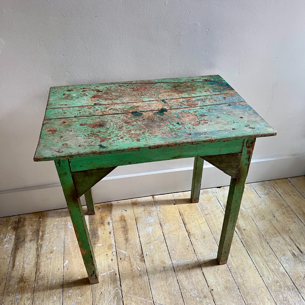Small Country Pine Table In Distressed Green Paint View V