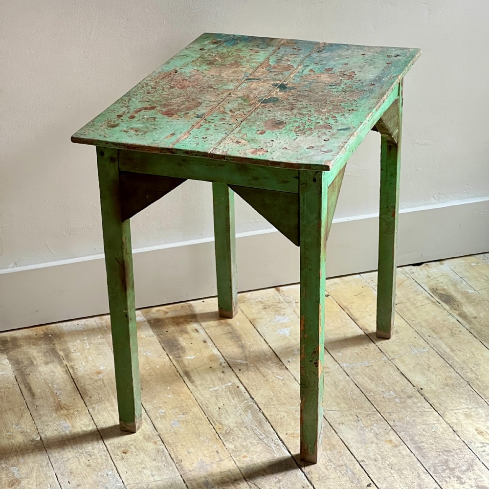 Small Country Pine Table In Distressed Green Paint View VI