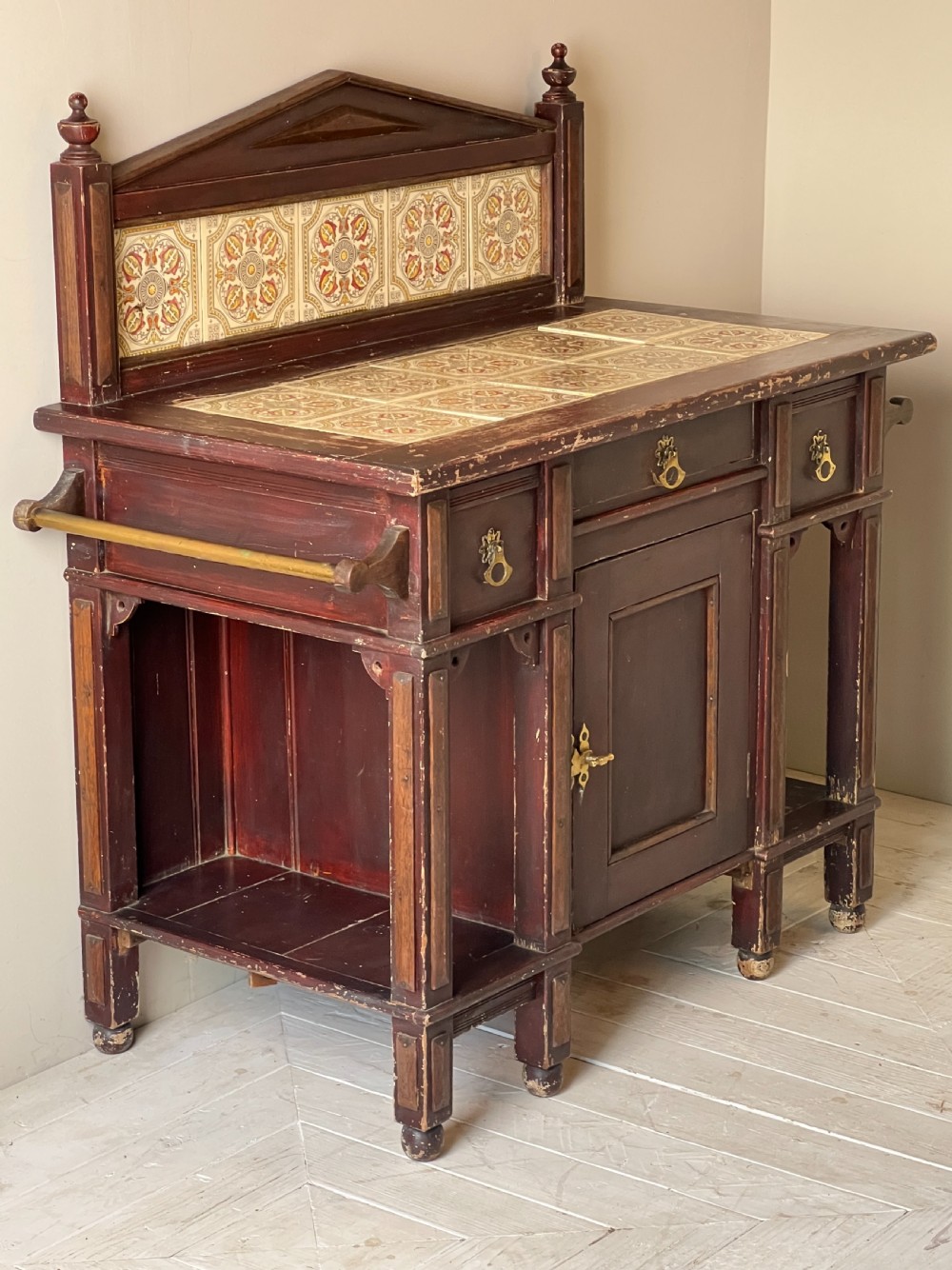 A Victorian Painted And Tiled Aesthetic Movement Washstand 