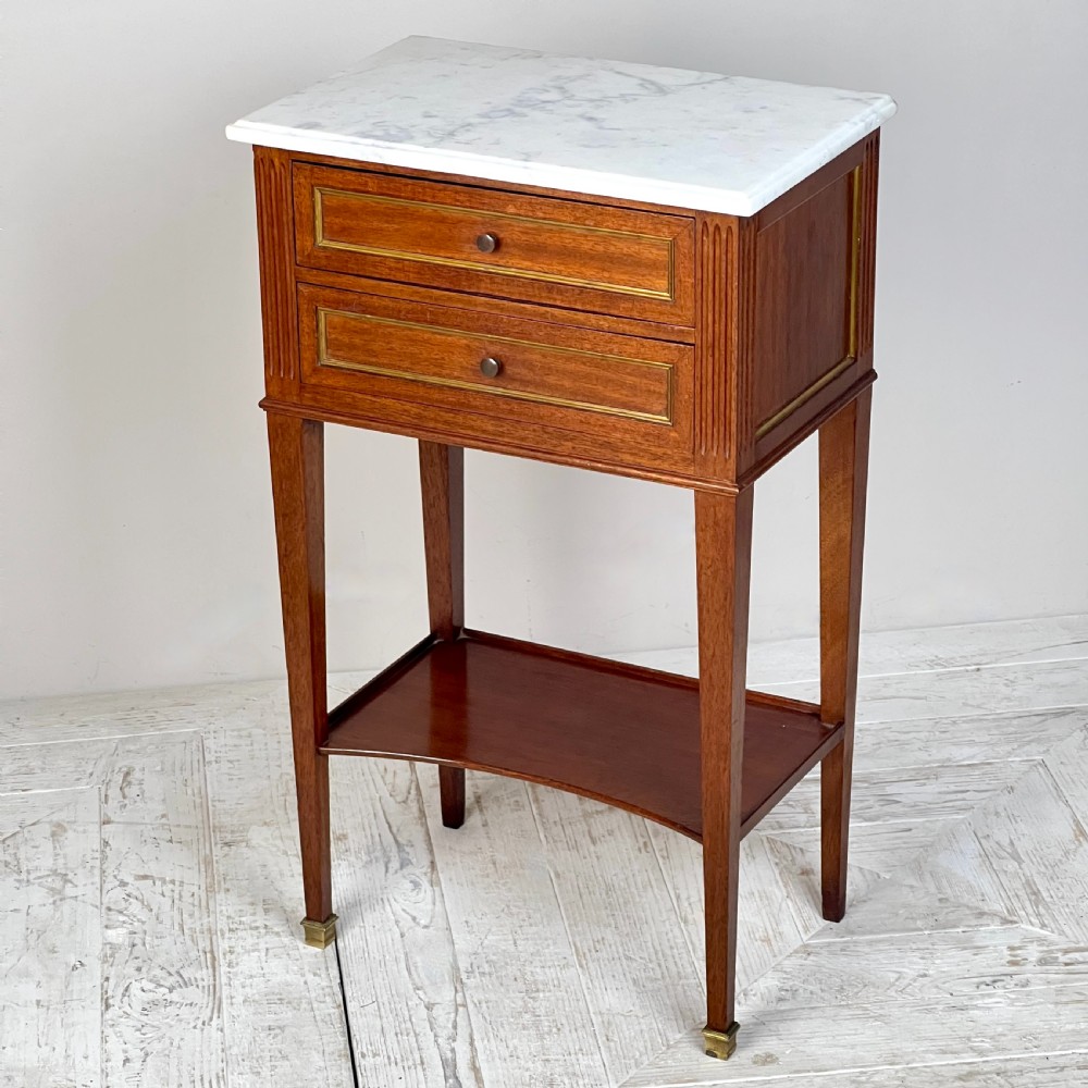 A Pair Of Mahogany And Brass Inlay Marble Topped Bedside Tables View V