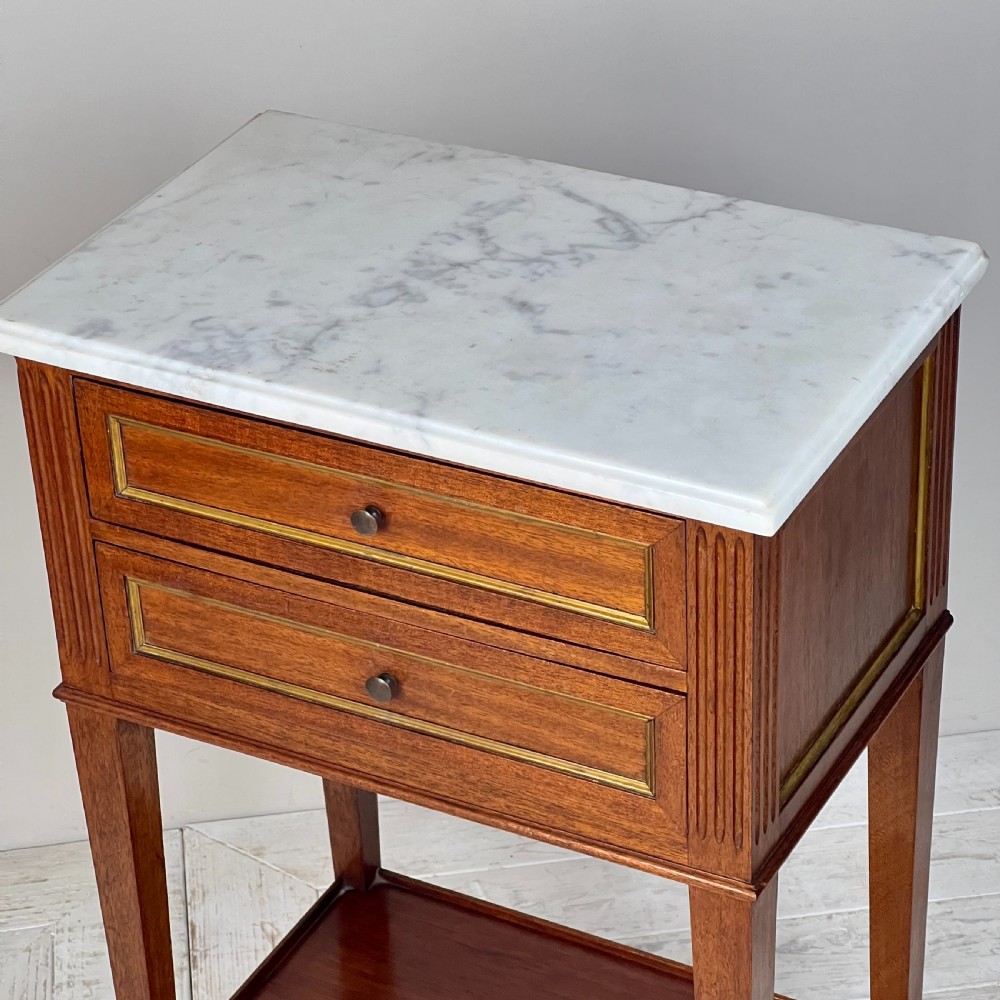 A Pair Of Mahogany And Brass Inlay Marble Topped Bedside Tables View VI