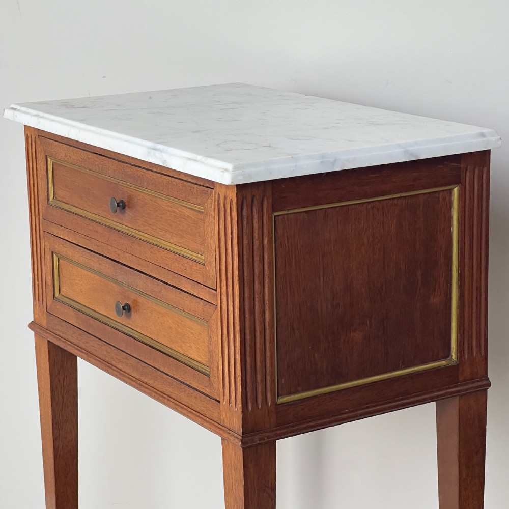 A Pair Of Mahogany And Brass Inlay Marble Topped Bedside Tables View VIII