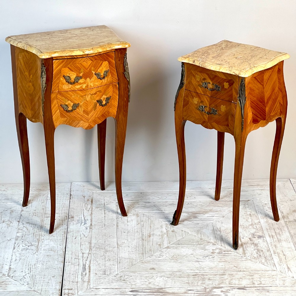 A Pair Of  ‘His And Her’ Sienna Marble And Marquetry Bedsides Tables View II