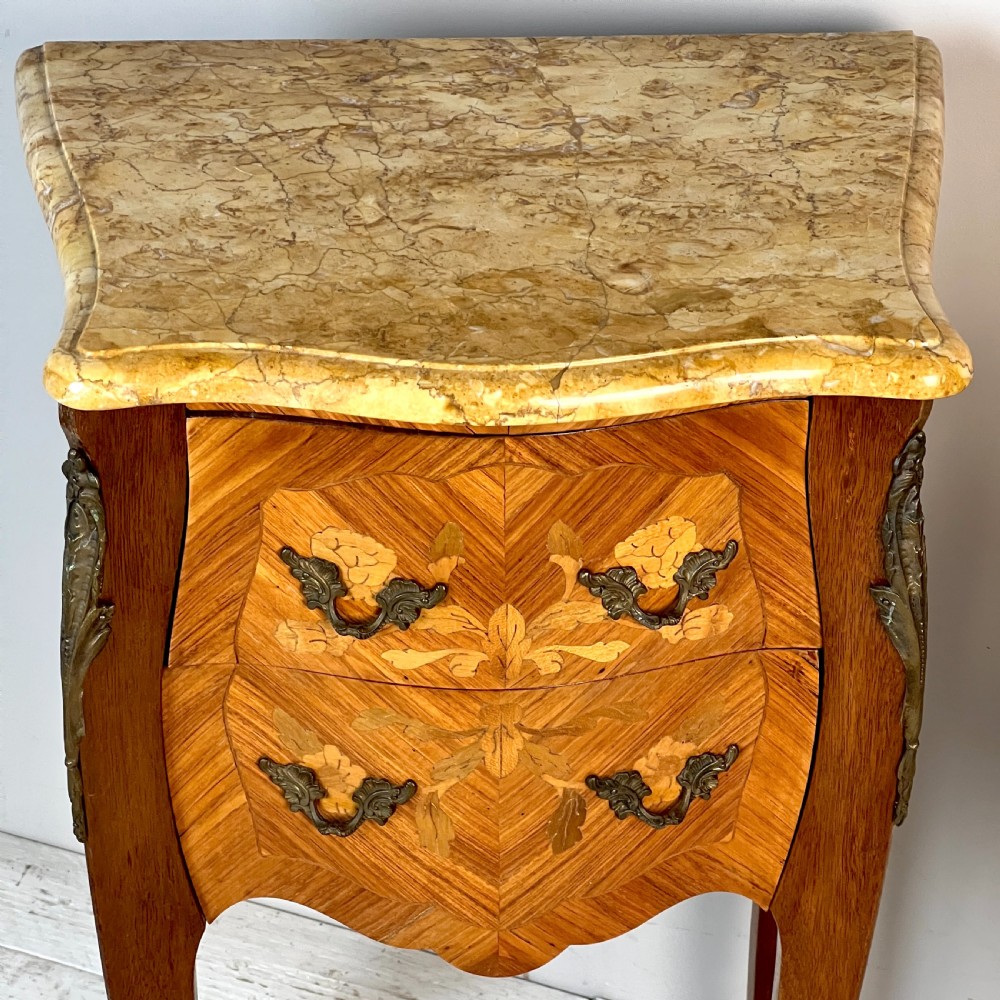 A Pair Of  ‘His And Her’ Sienna Marble And Marquetry Bedsides Tables View III