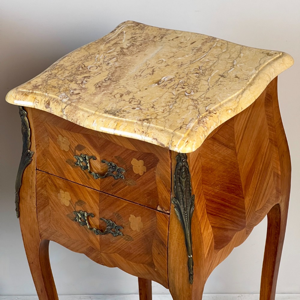 A Pair Of  ‘His And Her’ Sienna Marble And Marquetry Bedsides Tables View IV