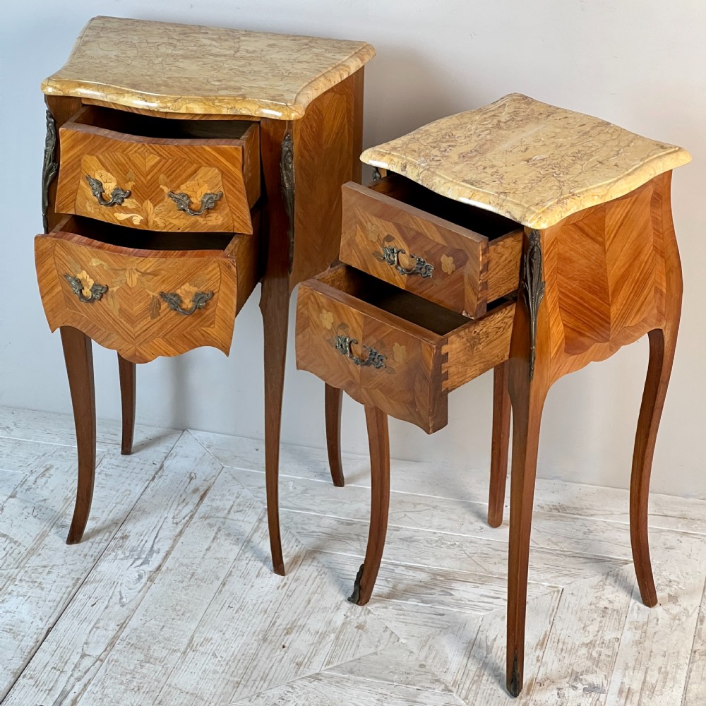 A Pair Of  ‘His And Her’ Sienna Marble And Marquetry Bedsides Tables View V
