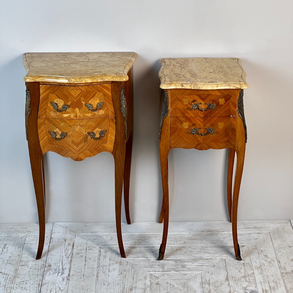 A Pair Of  ‘His And Her’ Sienna Marble And Marquetry Bedsides Tables View VI
