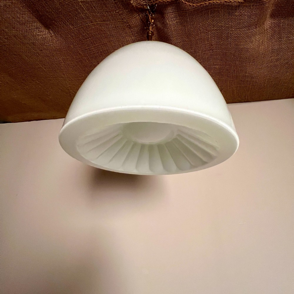 Art Deco Brass And Opaline Glass Pendant Light  View II