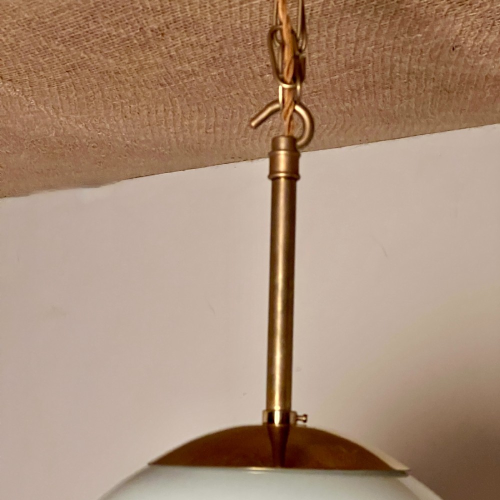 Art Deco Brass And Opaline Glass Pendant Light  View III
