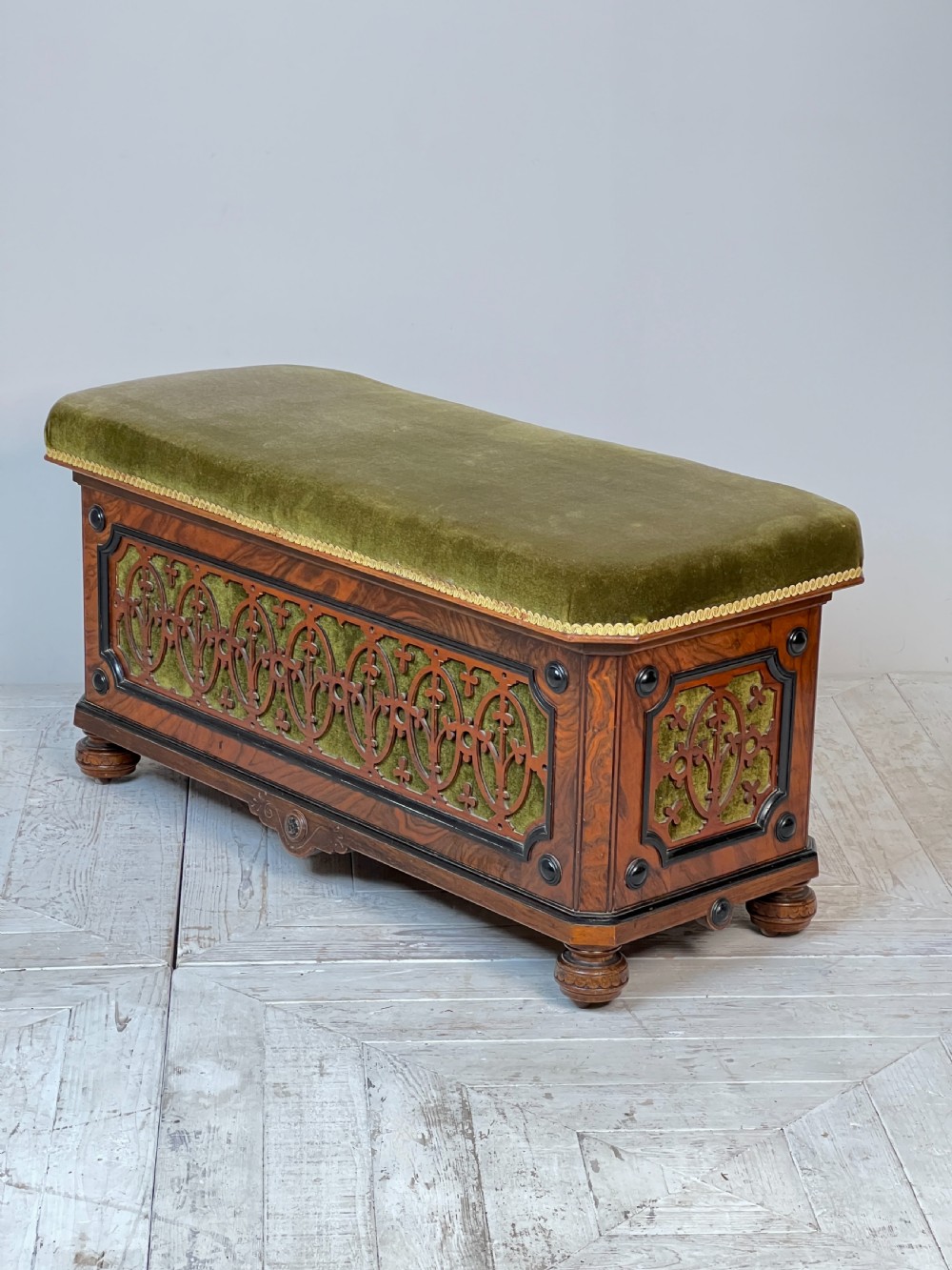 A Victorian Burr Walnut And Ebonised Ottoman