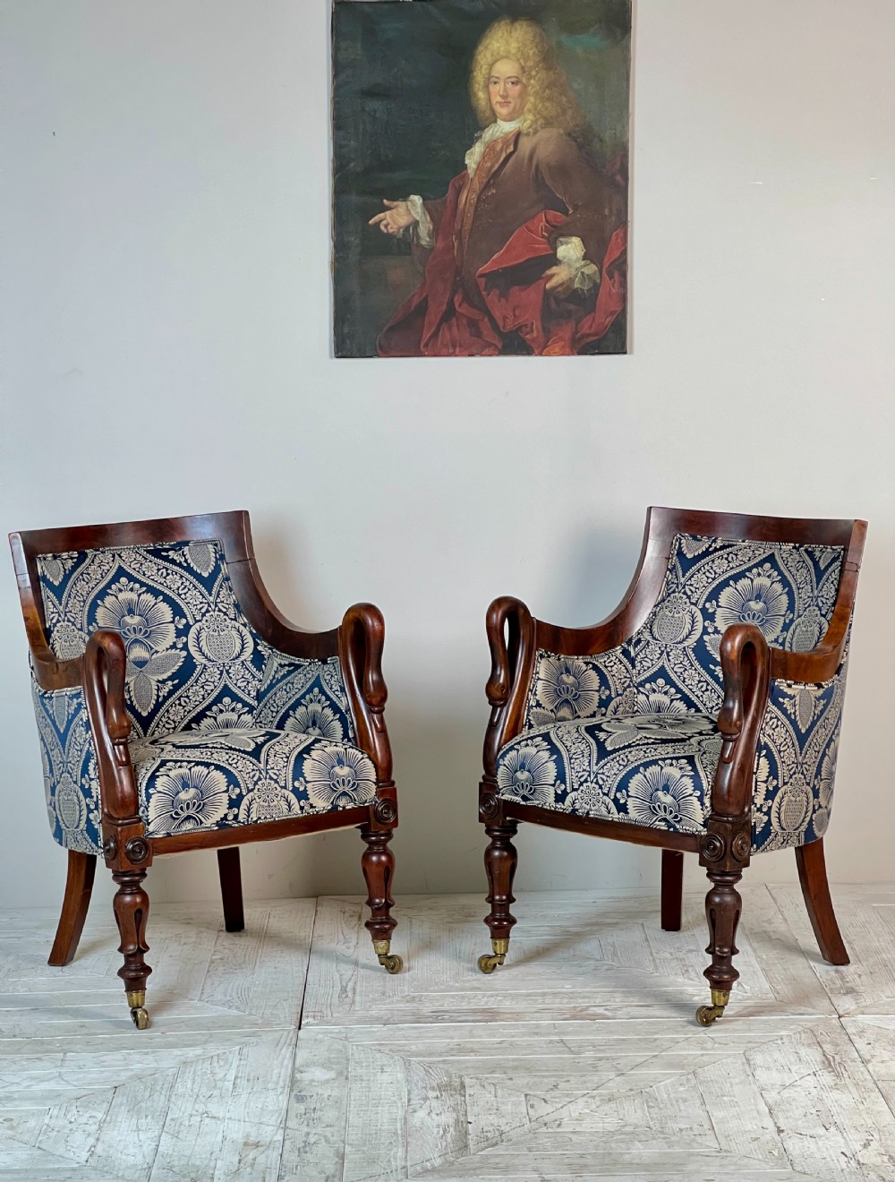 A Pair Of William IV Mahogany Swan Neck Armchairs View II