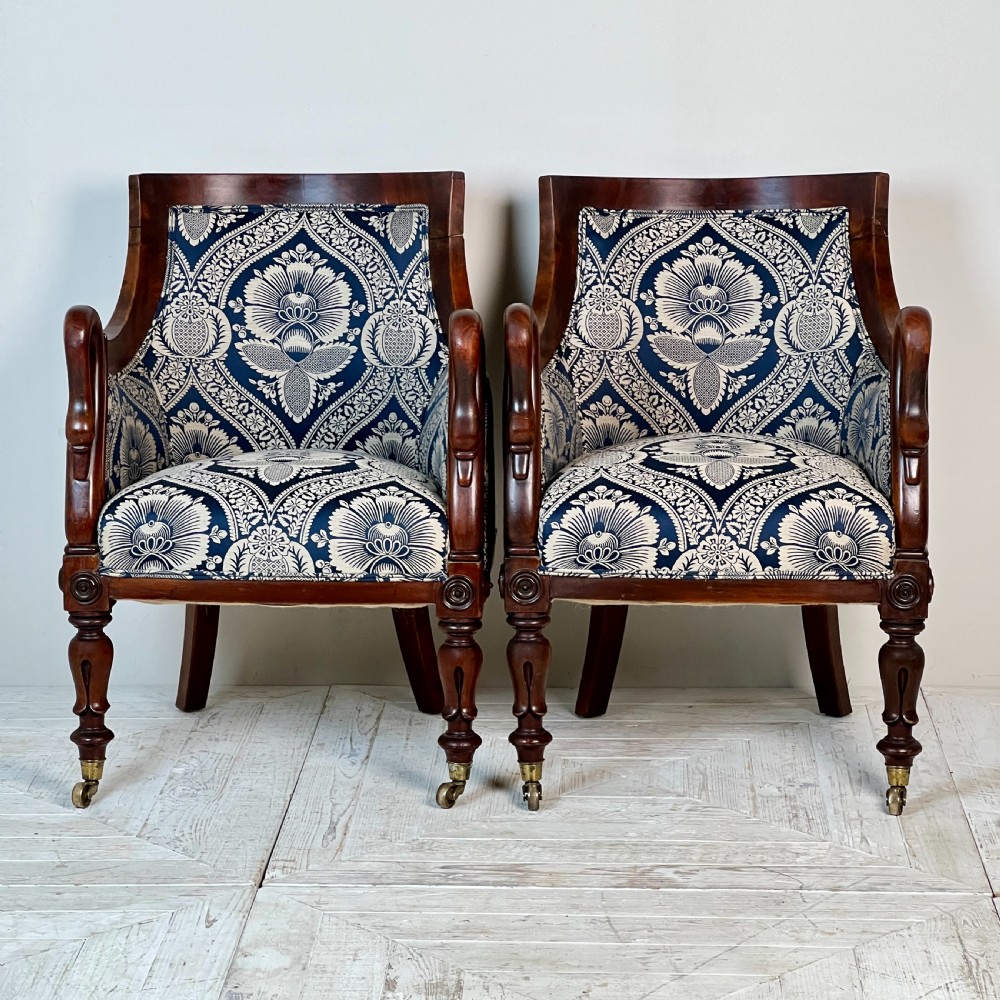 A Pair Of William IV Mahogany Swan Neck Armchairs View IX