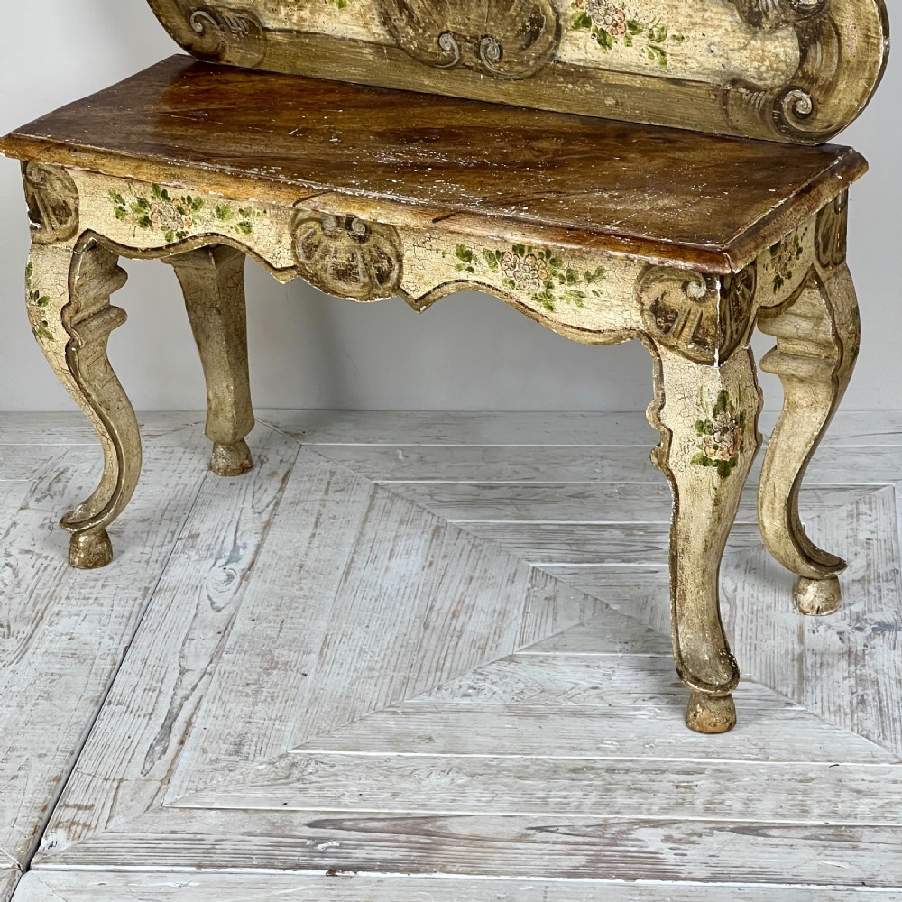 Antique Italian Baroque Polychrome Painted Seat Or Bench View II