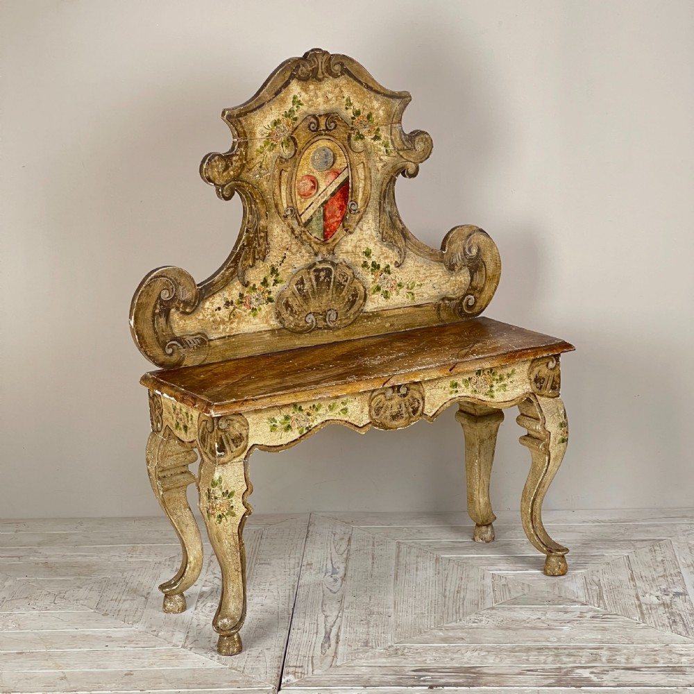 Antique Italian Baroque Polychrome Painted Seat Or Bench View V