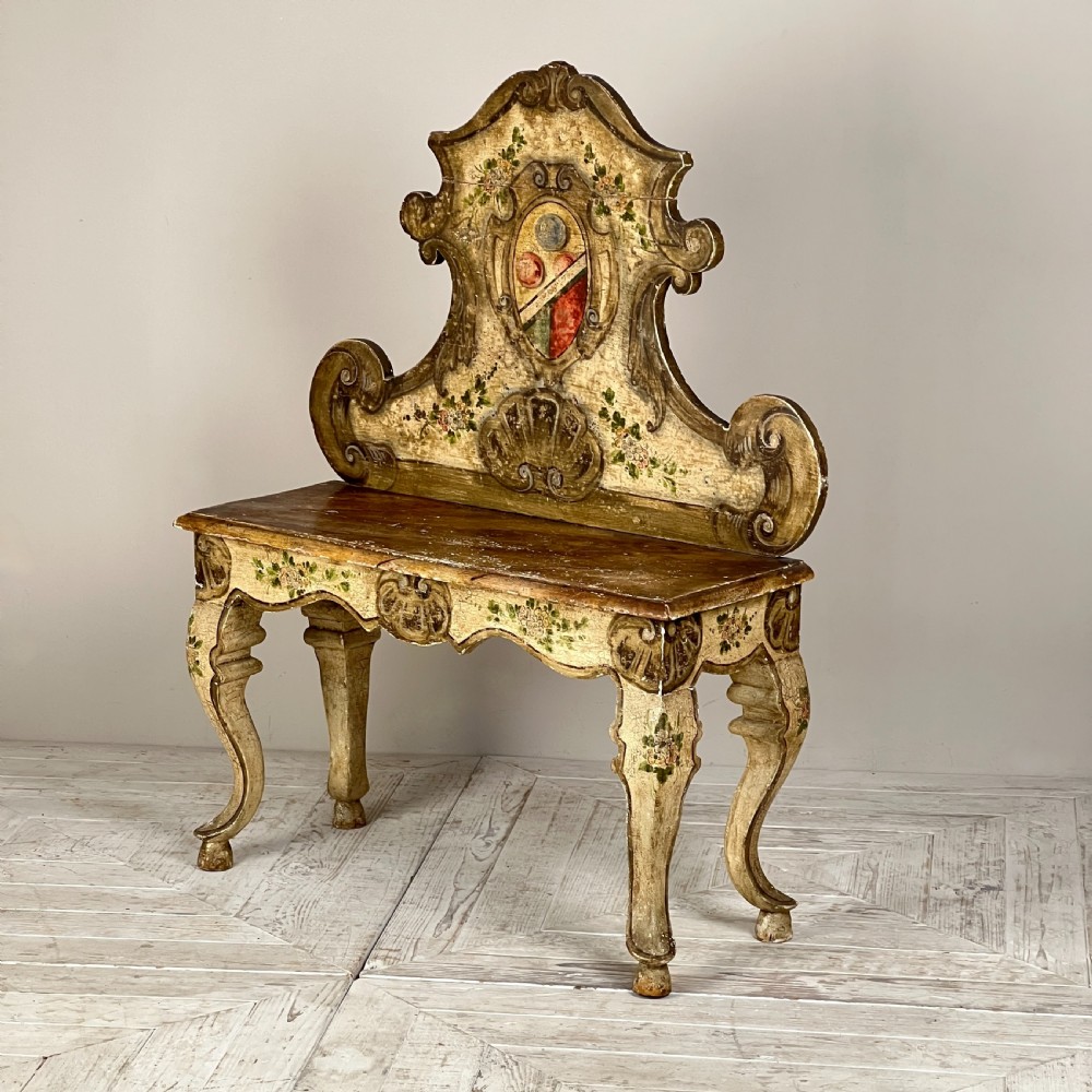 Antique Italian Baroque Polychrome Painted Seat Or Bench View VI