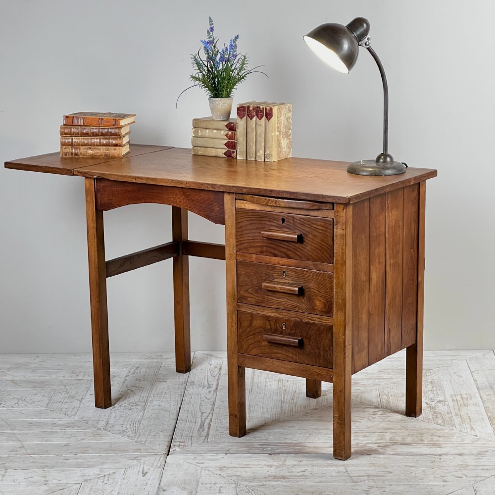 A Vintage English Oak Drop Leaf Desk View IV