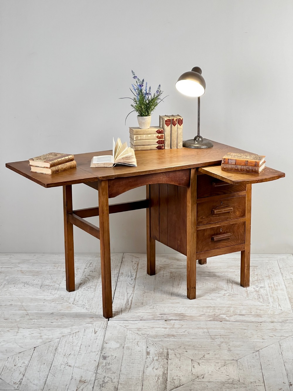 A Vintage English Oak Drop Leaf Desk View VI