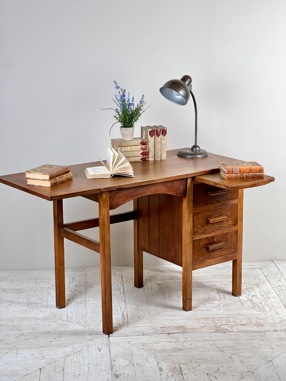 A Vintage English Oak Drop Leaf Desk View VII