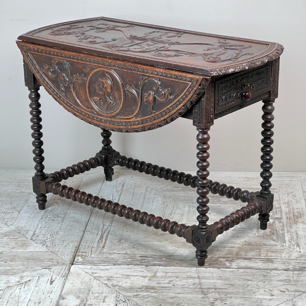 A Gibraltarian Carved Drop Leaf Bobbin Table  View V