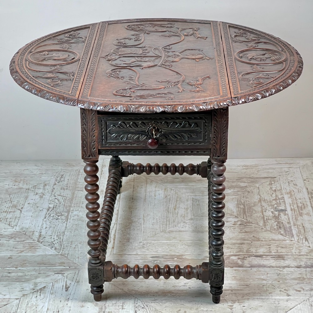 A Gibraltarian Carved Drop Leaf Bobbin Table  View VII
