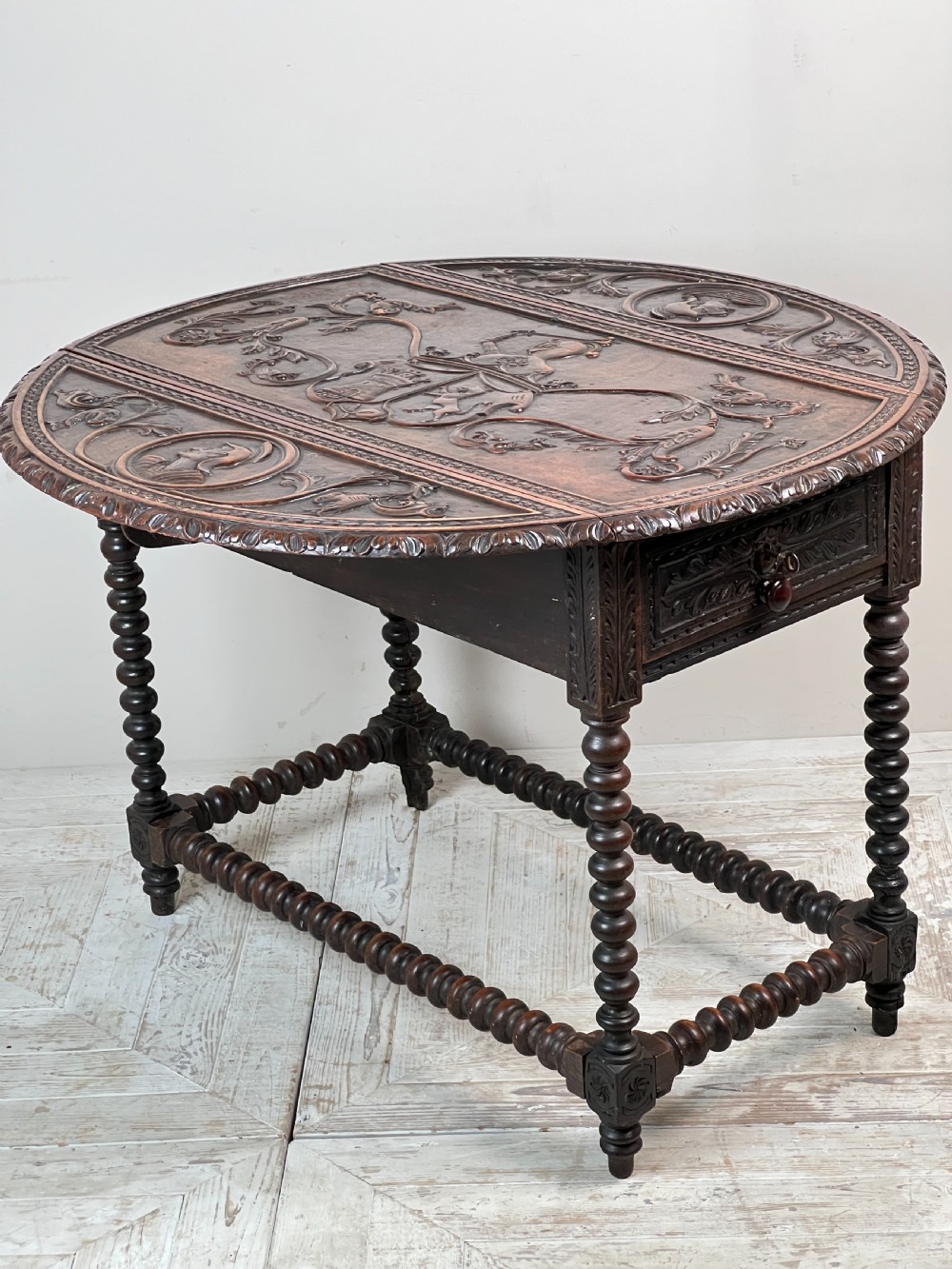 A Gibraltarian Carved Drop Leaf Bobbin Table  View VIII