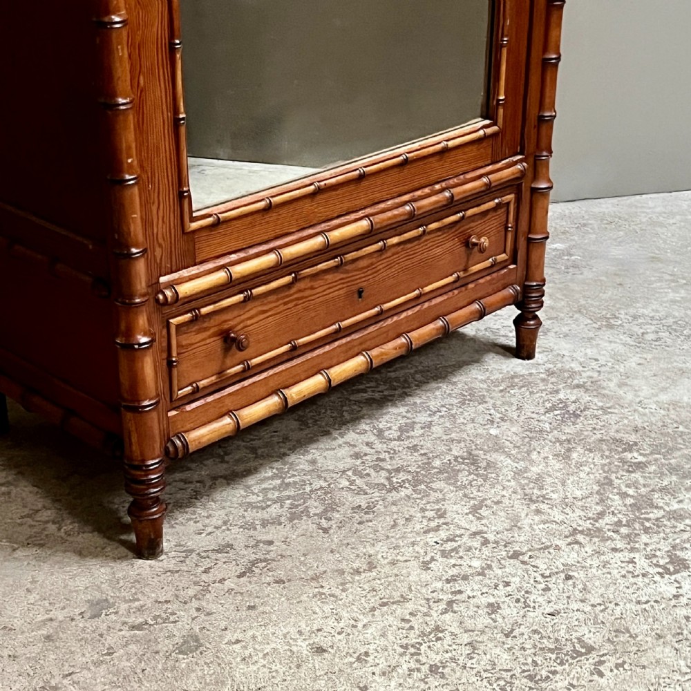 French Faux Bamboo Mirrored Armoire View II