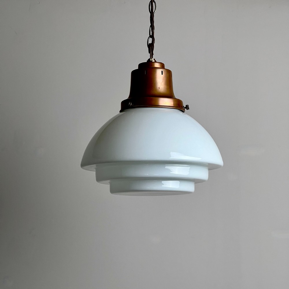 1930S English Opaline Glass Pendant Light