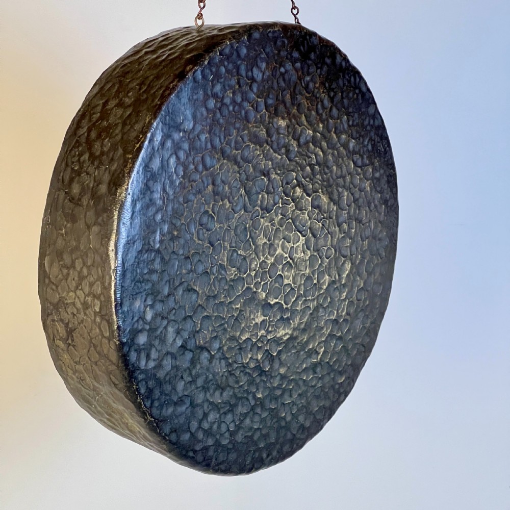 Large Hammered Bronze Gong And Beater View II