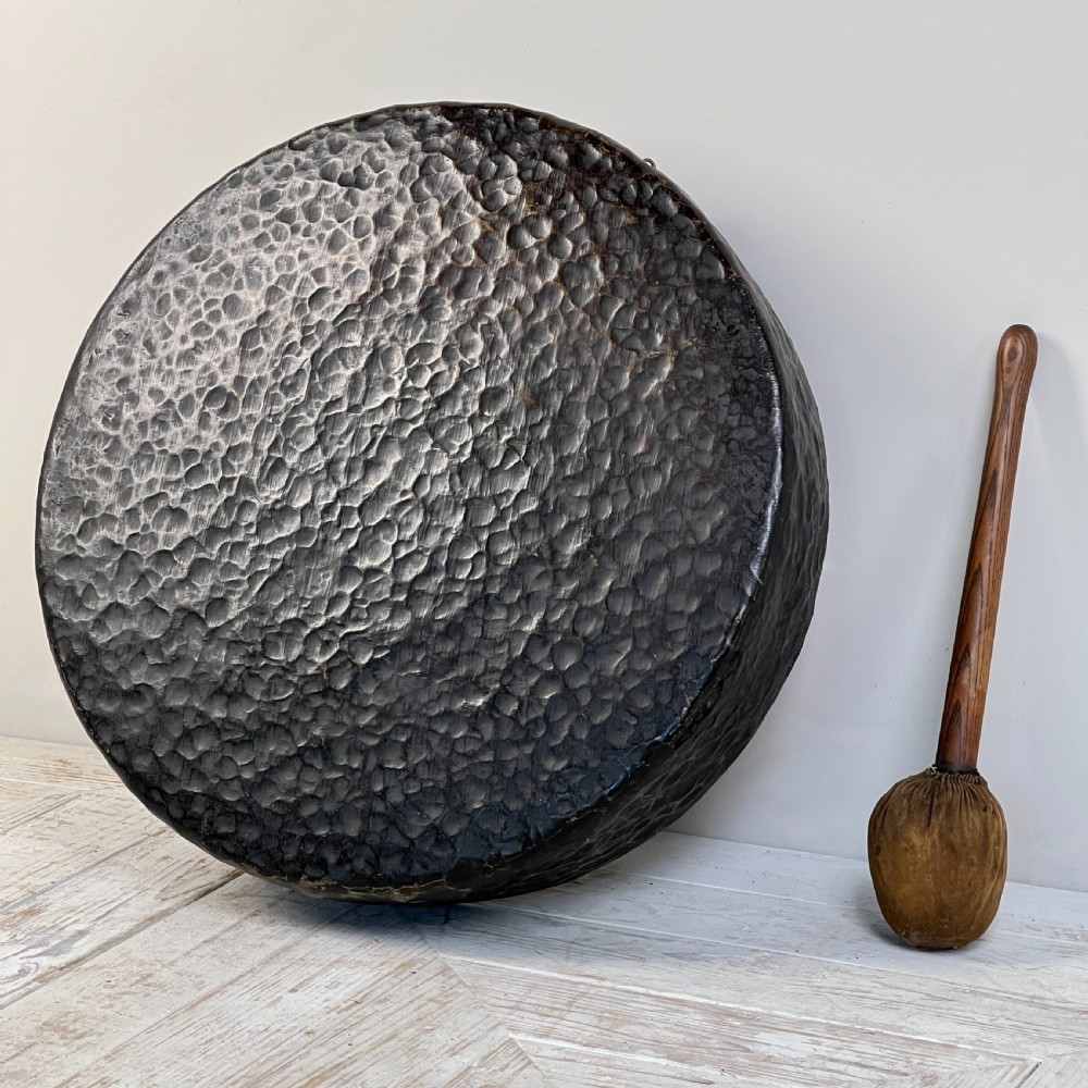 Large Hammered Bronze Gong And Beater View IV