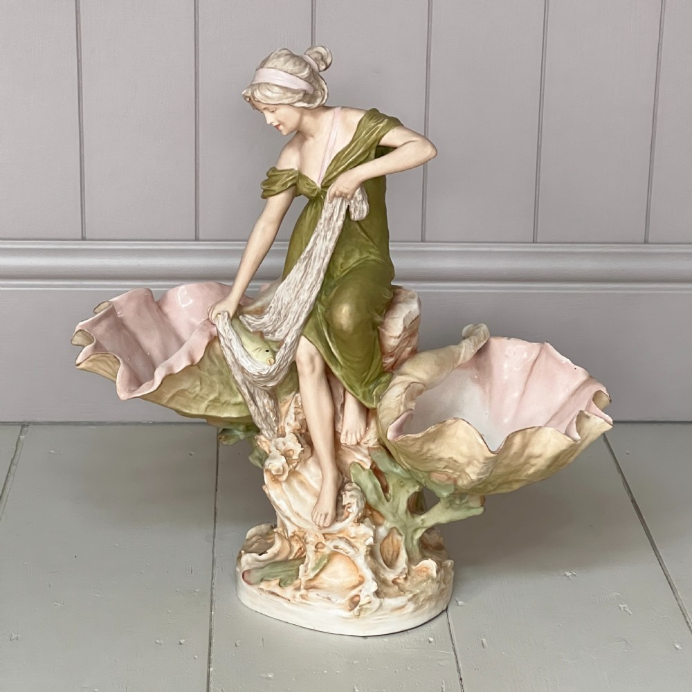 Large Antique Royal Dux Porcelain Art Nouveau Maiden Centrepiece Figurine View II