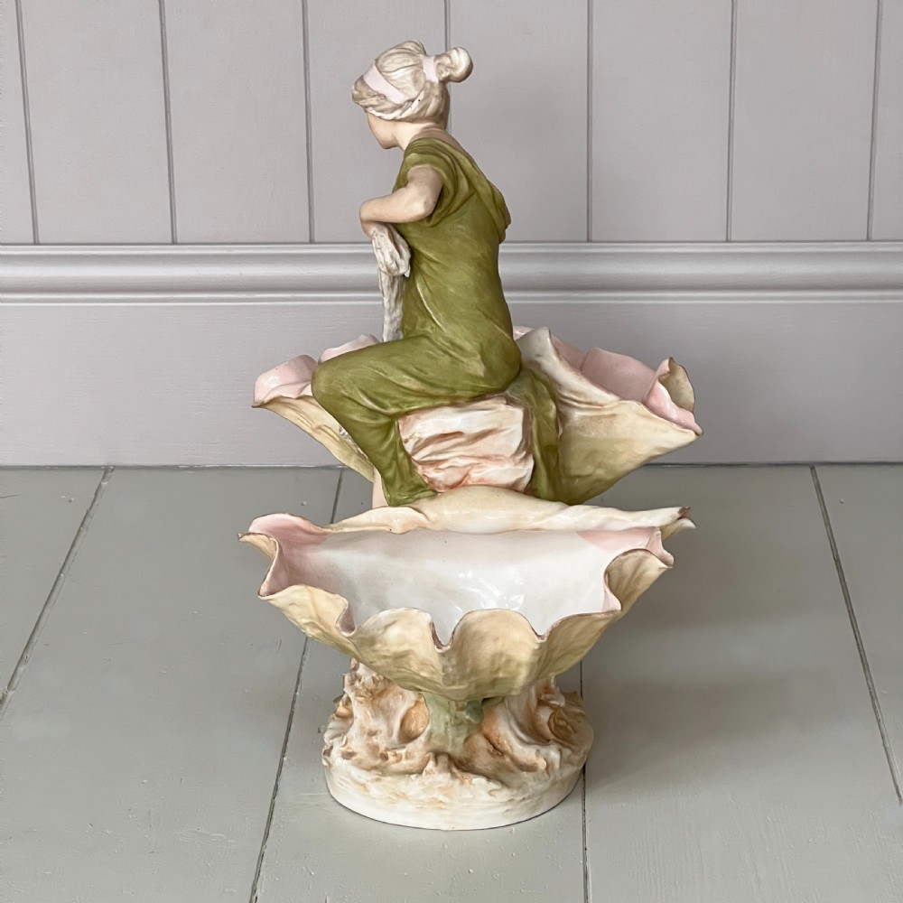 Large Antique Royal Dux Porcelain Art Nouveau Maiden Centrepiece Figurine View III