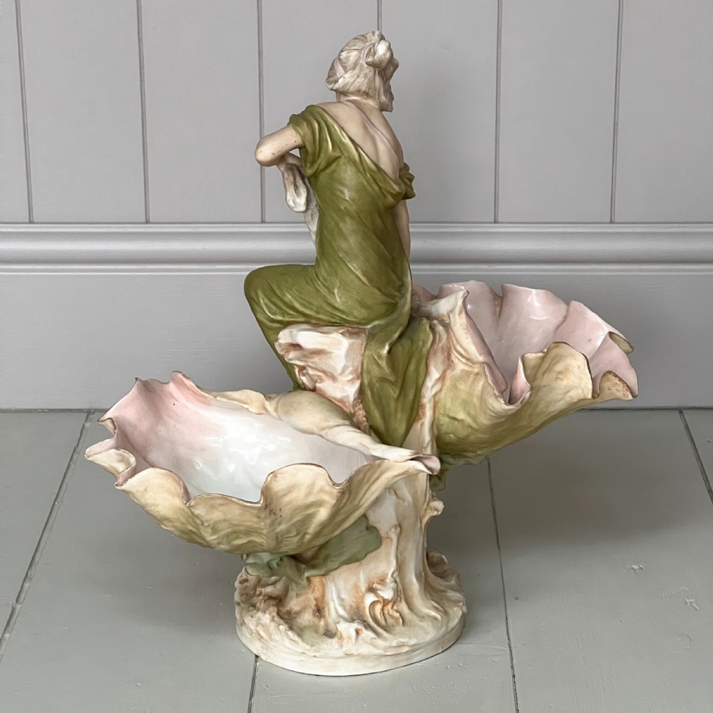 Large Antique Royal Dux Porcelain Art Nouveau Maiden Centrepiece Figurine View IV