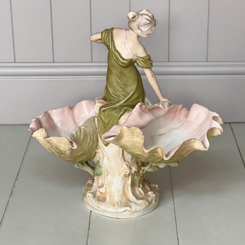 Large Antique Royal Dux Porcelain Art Nouveau Maiden Centrepiece Figurine View V