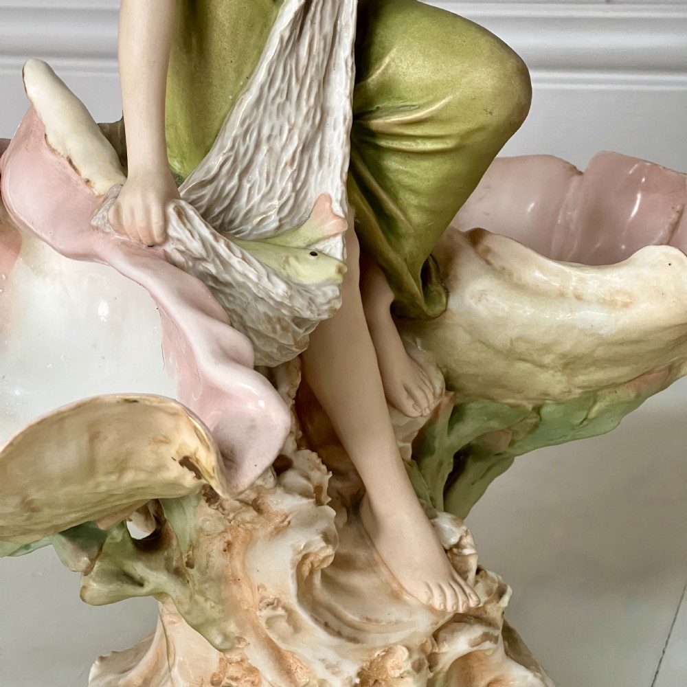 Large Antique Royal Dux Porcelain Art Nouveau Maiden Centrepiece Figurine View VI