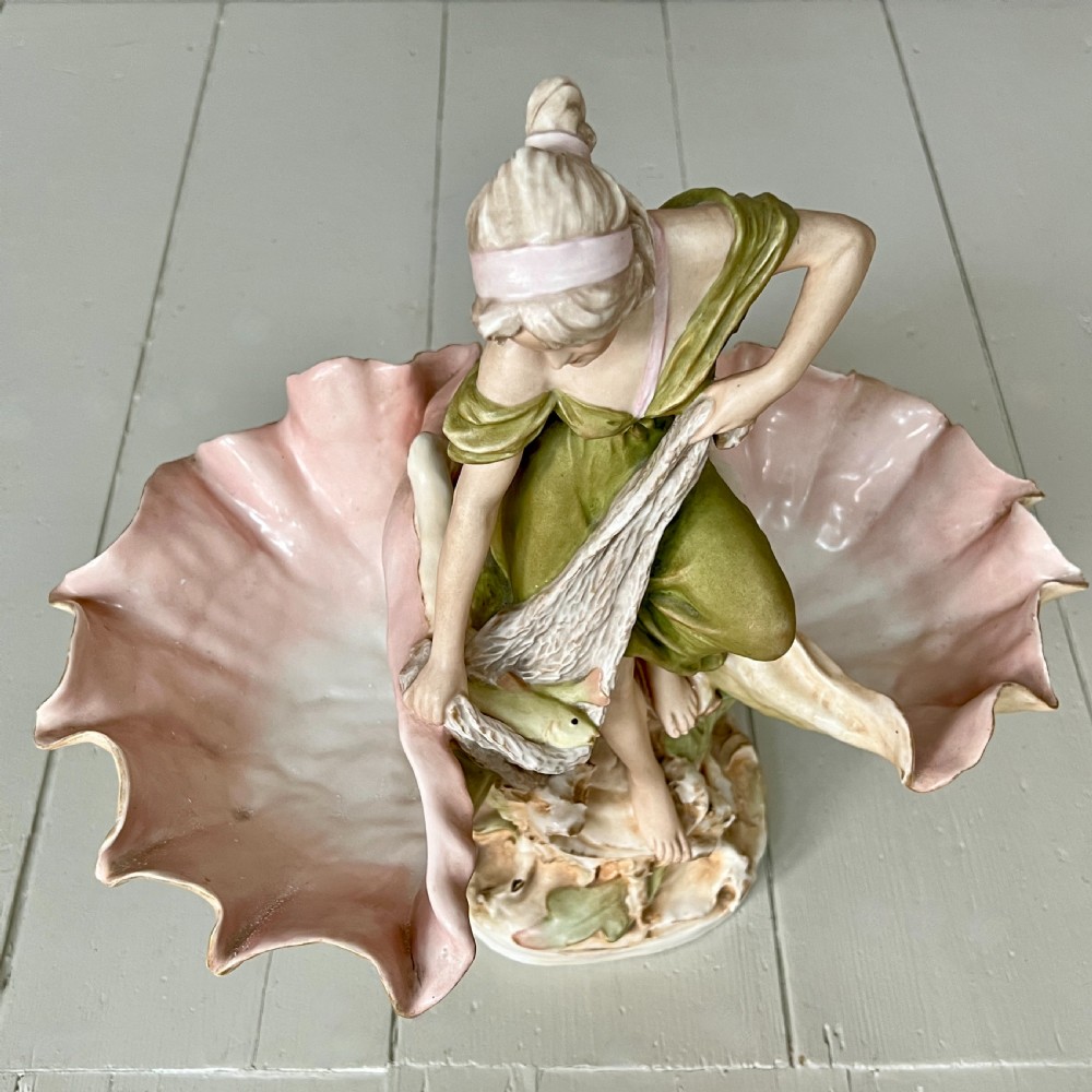 Large Antique Royal Dux Porcelain Art Nouveau Maiden Centrepiece Figurine View VII