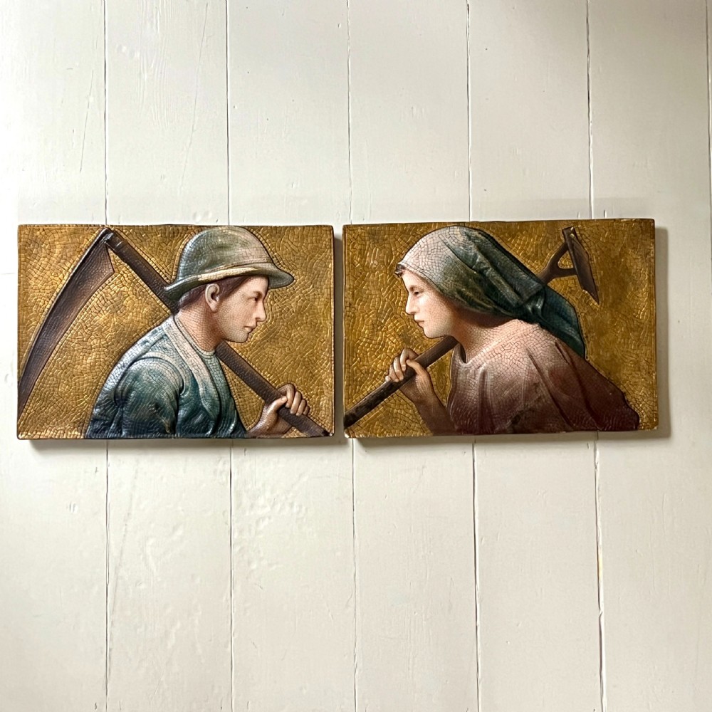 A Pair Of Arts And Crafts Polychrome Painted Plaques Circa 1900 View V