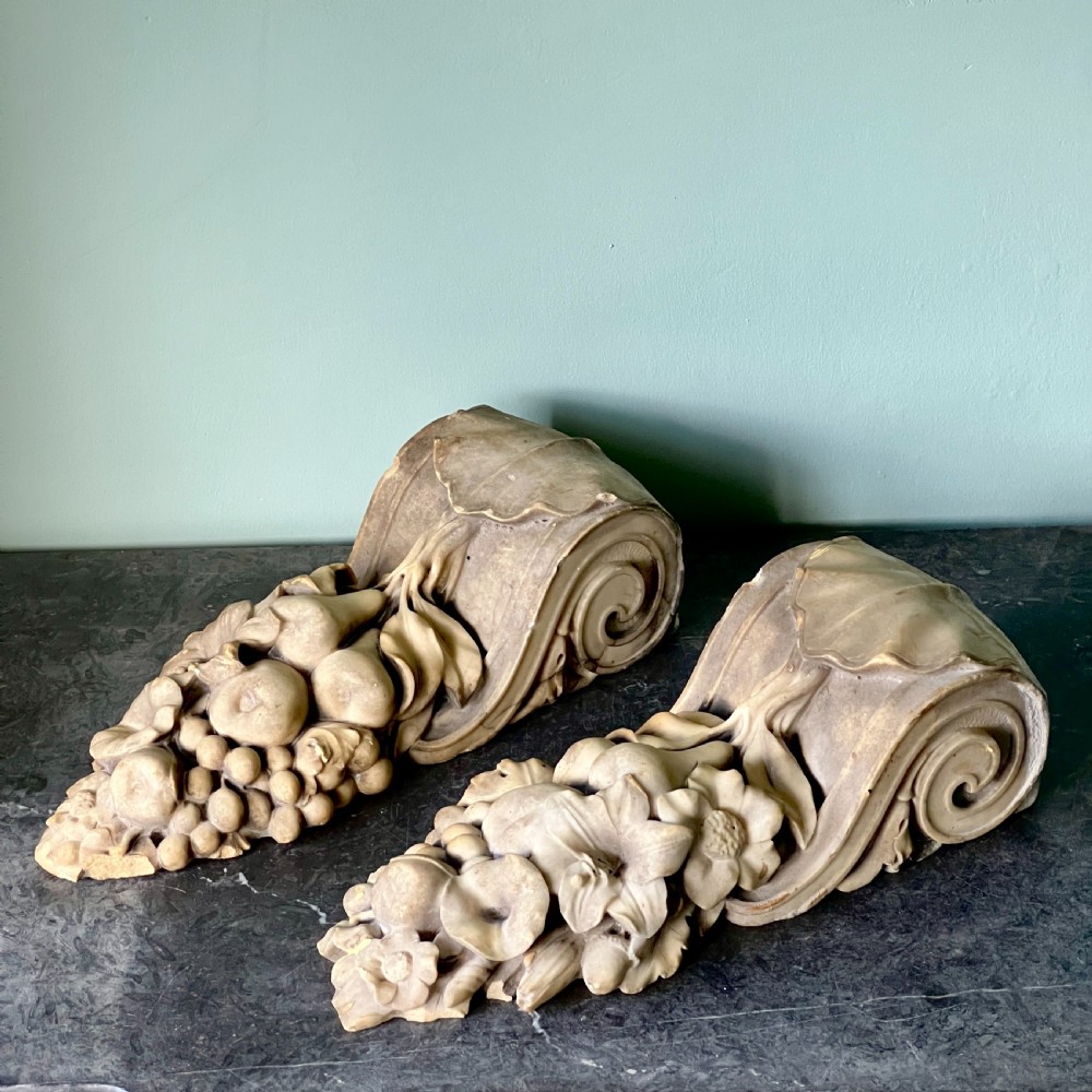 A Pair Of  19Th Century Carved Marble Decorative Corbels 
